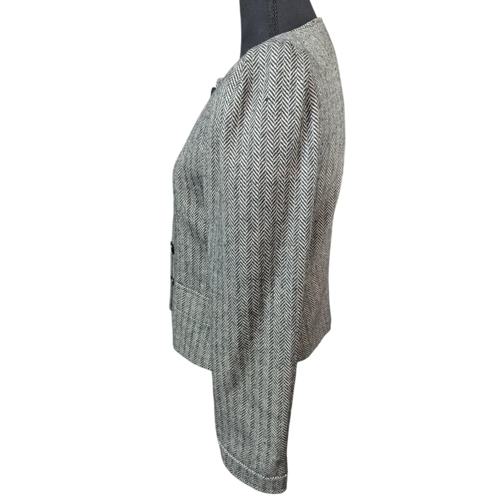 Vintage 80s Cashmere Wool Herringbone Puff Shoulder Cropped Jacket Sz 4 - Picture 10 of 15
